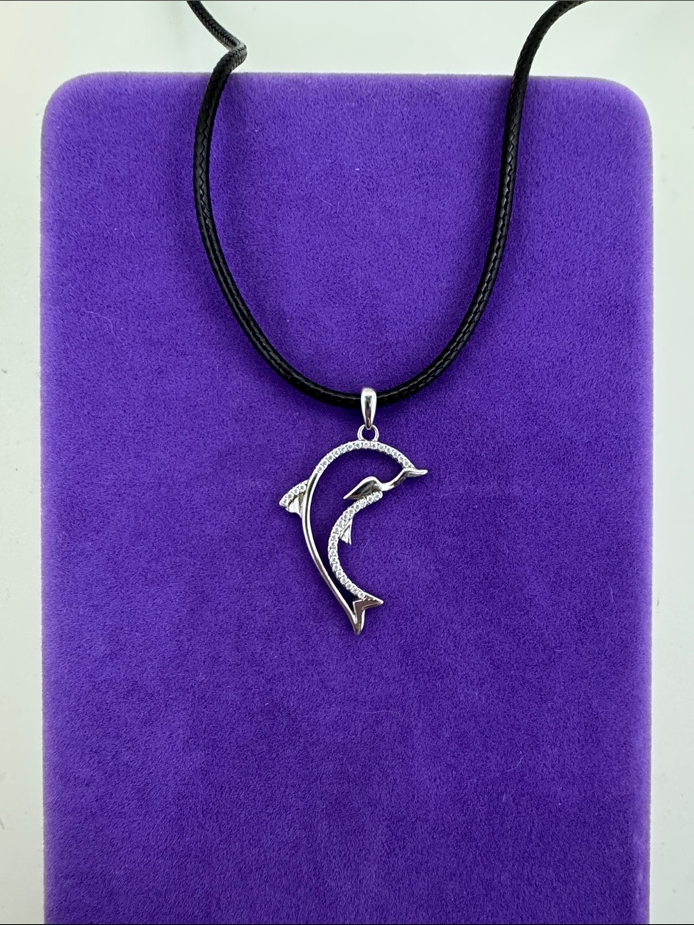 💛 Sterling Silver CZ Dolphin on Black Cord Necklace | Ocean Lovers